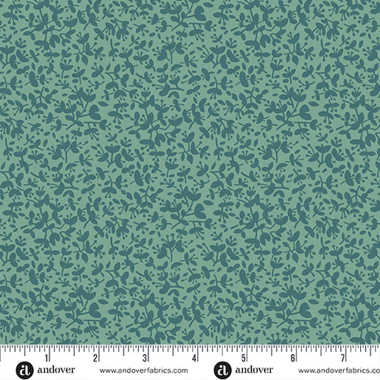 Flower Box Teal Honeysuckle A1021T by Renee Nanneman for Andover Fabrics (sold in 25cm increments)