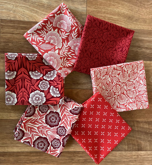 Flower Press Reds Fat Quarter Bundle by Katharine Watson of Moda fabrics