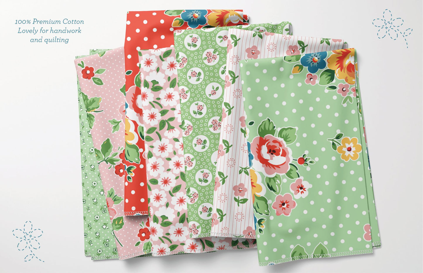 Flower Market Flower Freckles Blue FM25421 by Elea Lutz for Poppie Cotton (sold in 25cm increments)