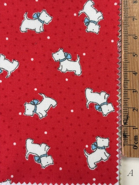 Happy Message 30's Collection Scotty Dog Red HM10647-A by Atsuko Matsuyama for Yuwa Fabrics (sold in 25cm increments)