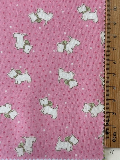 Happy Message 30's Collection Scotty Dog Pink HM10647-B by Atsuko Matsuyama for Yuwa Fabrics (sold in 25cm increments)