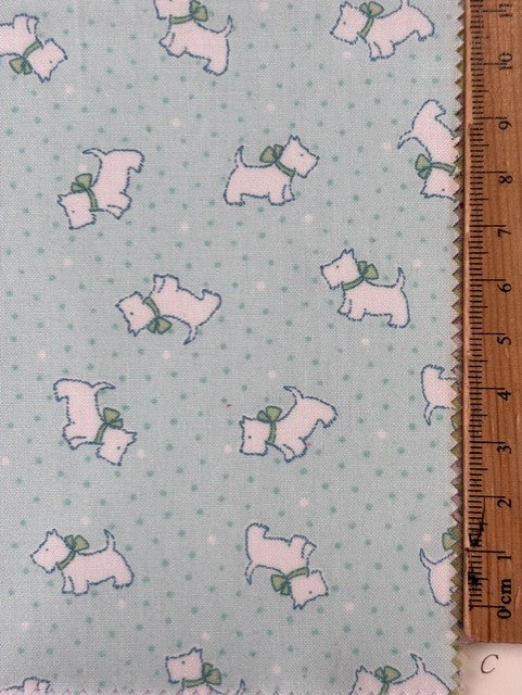 Happy Message 30's Collection Scotty Dog Blue HM10647-C by Atsuko Matsuyama for Yuwa Fabrics (sold in 25cm increments)