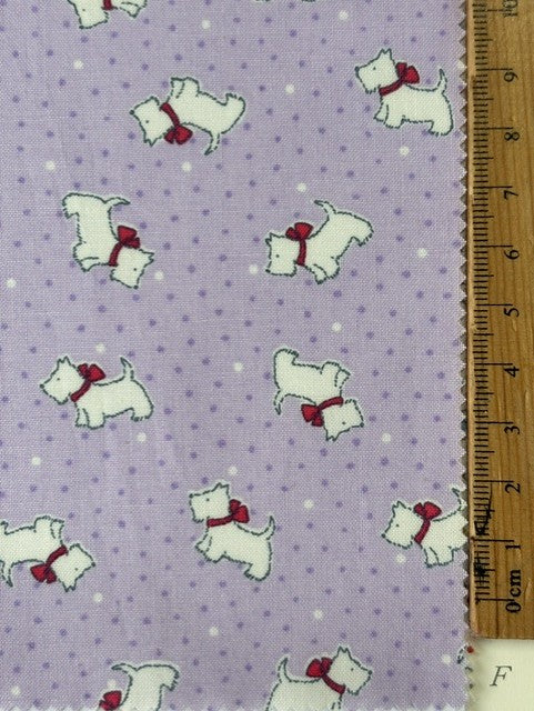 Happy Message 30's Collection Scotty Dog Purple HM10647-E by Atsuko Matsuyama for Yuwa Fabrics (sold in 25cm increments)