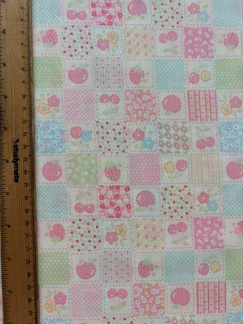 Happy Message 30's Collection Squares Pale Pink HM10725-E by Atsuko Matsuyama for Yuwa Fabrics (sold in 25cm increments)