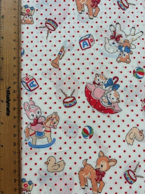 Happy Message 30's Collection Toys White Red Dots HM10726-C by Atsuko Matsuyama for Yuwa Fabrics (sold in 25cm increments)