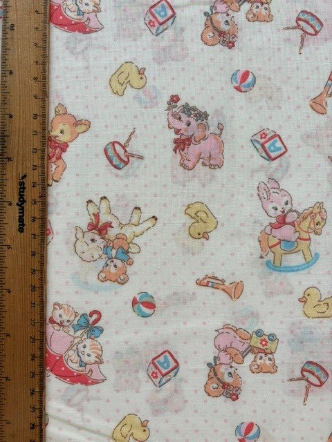 Happy Message 30's Collection Toys White Pink Dots HM10726-G by Atsuko Matsuyama for Yuwa Fabrics (sold in 25cm increments)