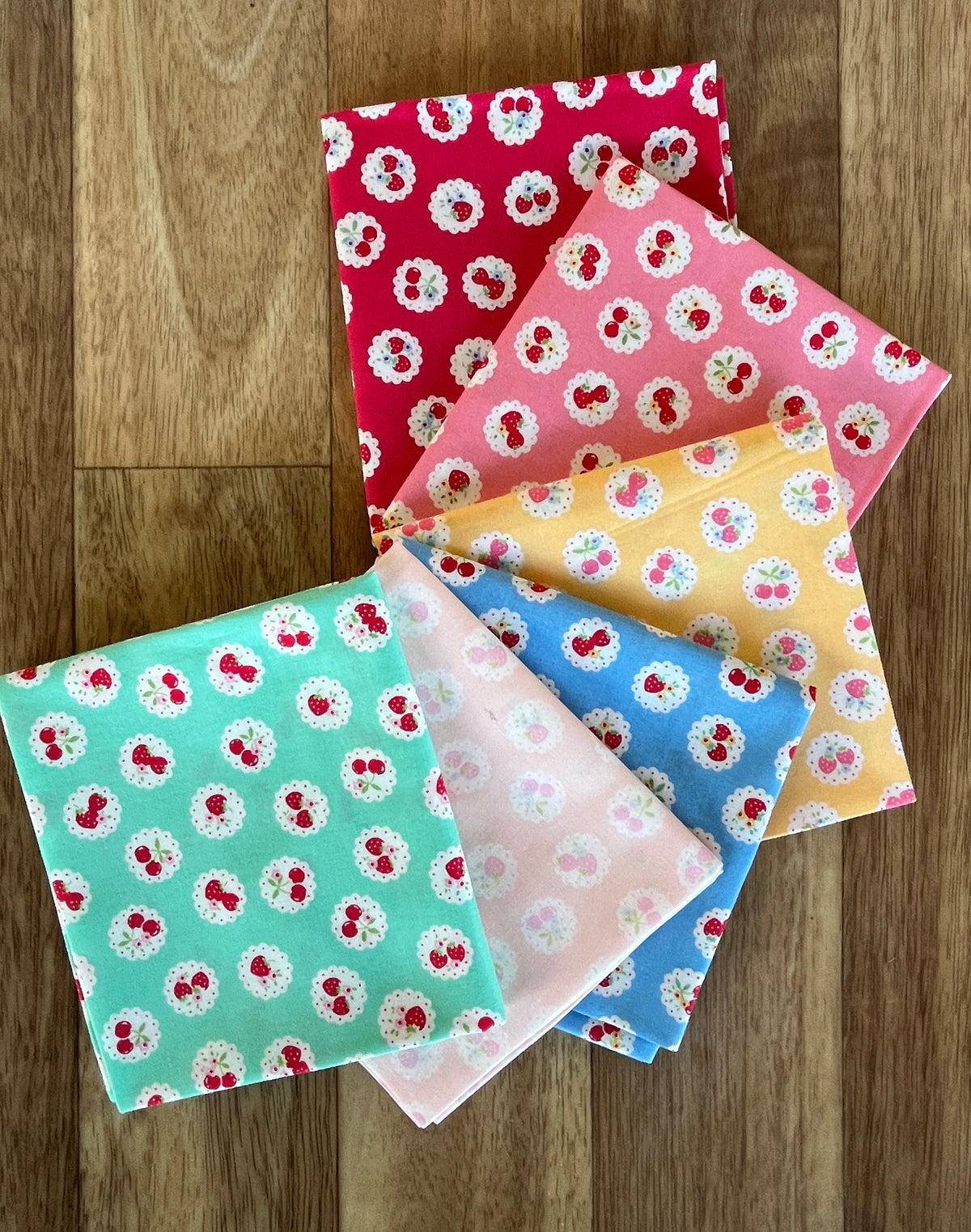 Happy Message 30's Collection Cherries Fat Quarter Bundle by Atsuko Matsuyama for Yuwa Fabrics