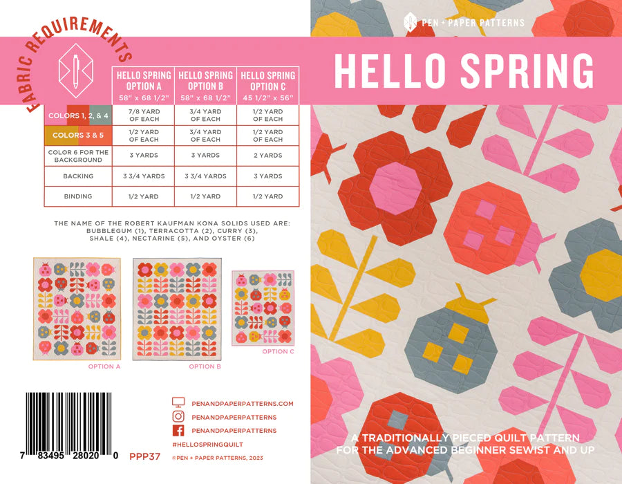 Hello Spring Quilt Pattern - Pen and Paper