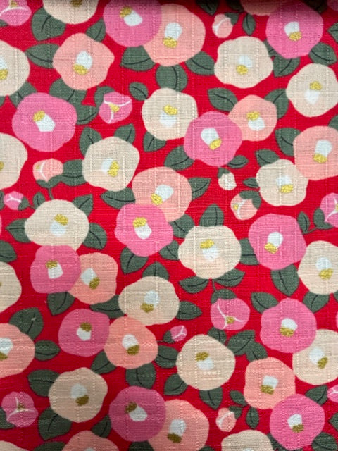 Floral Dobby Red Fabric by Hokkoh (sold in 25cm increments)