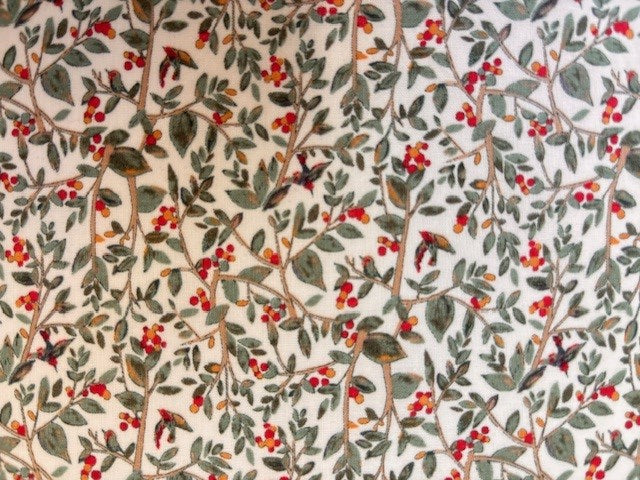 Berries & Birds Red Orange White Lawn Fabric by Hokkoh (sold in 25cm increments)