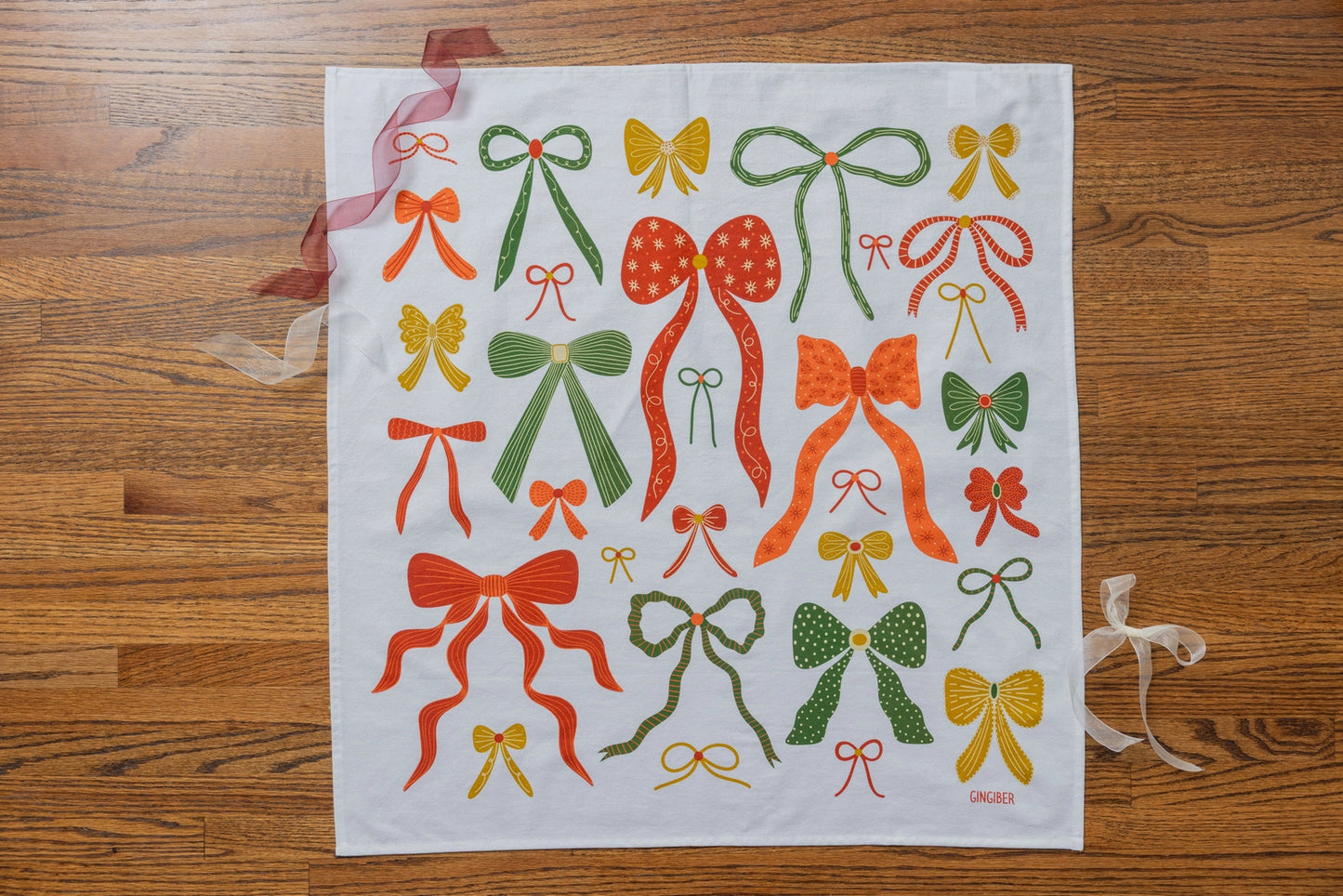 Holiday Bows Christmas Tea Towel by Gingiber