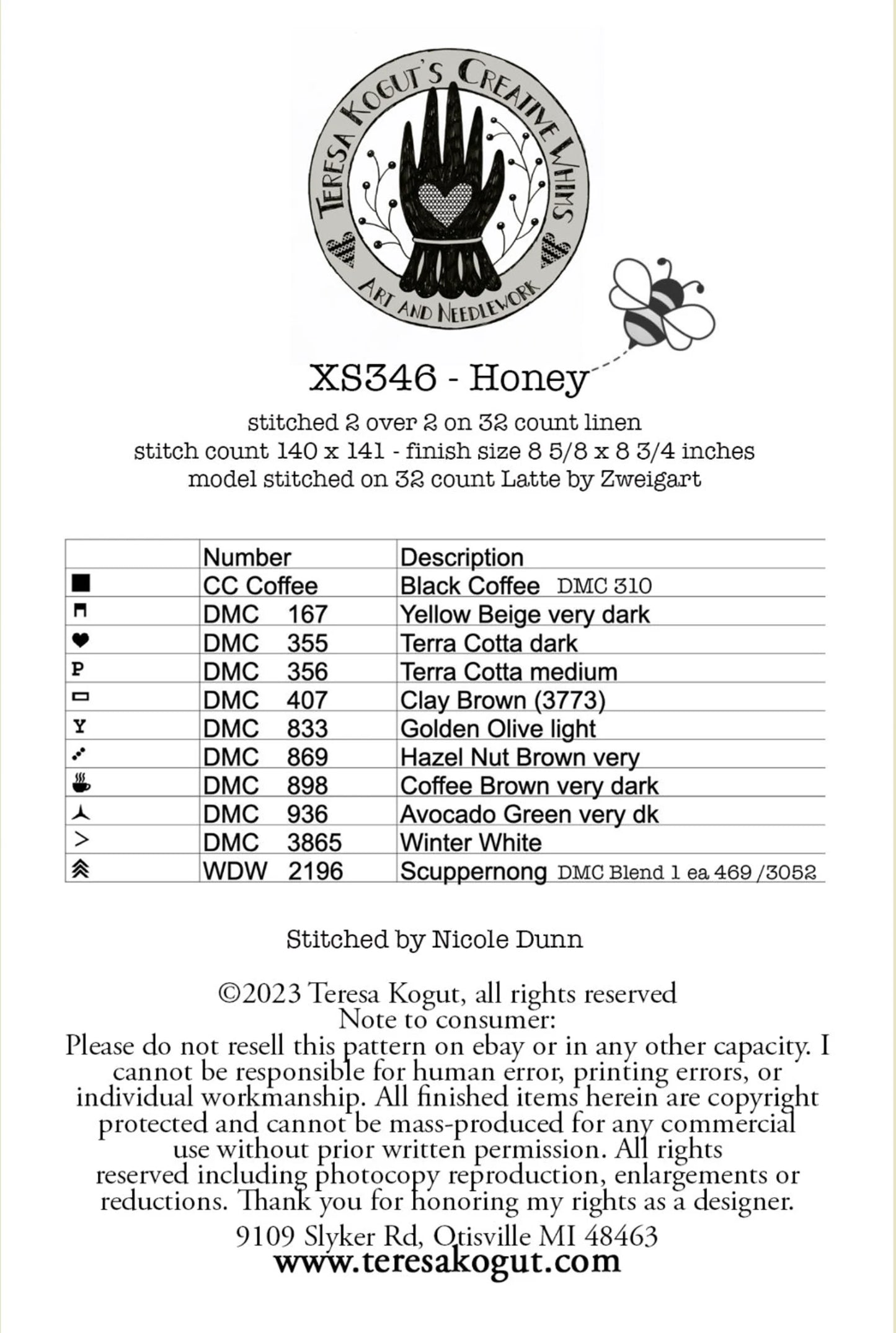 Honey Cross stitch pattern by Teresa Kogut