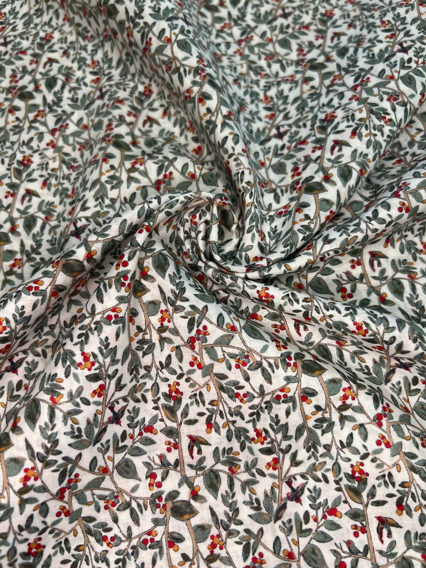 Berries & Birds Purple Orange White Lawn Fabric by Hokkoh (sold in 25cm increments)