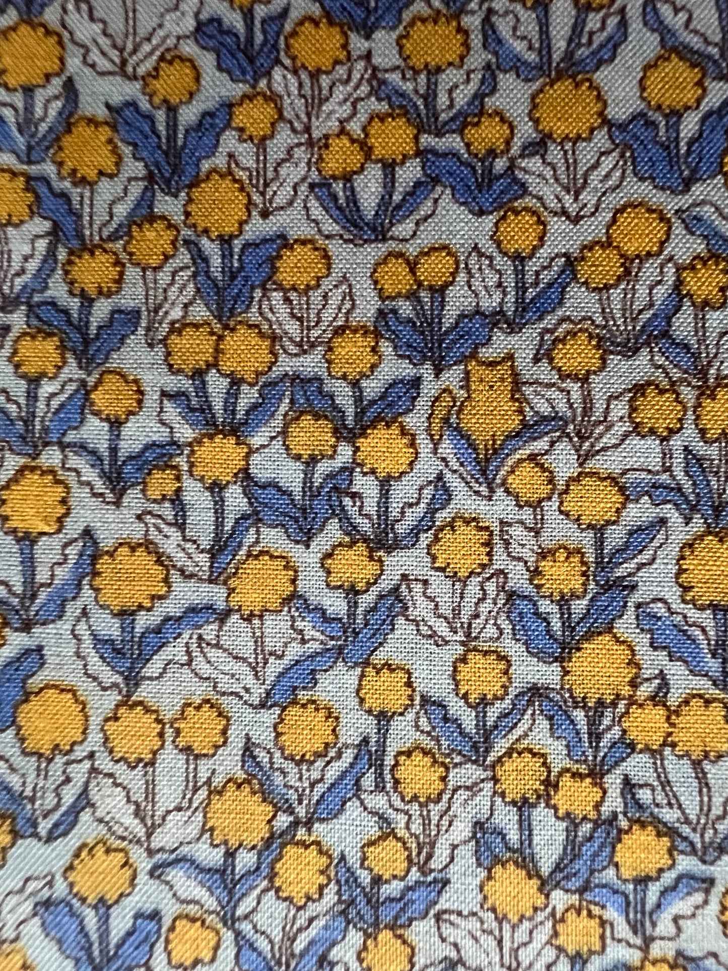 Orange Flowers & Mini Cats on Blue Lawn Fabric by Hokkoh (sold in 25cm increments)