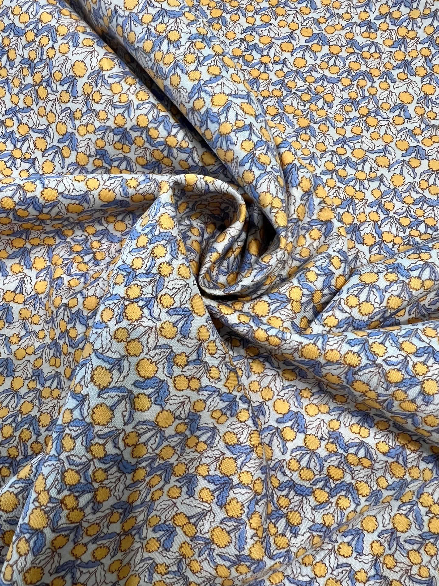 Orange Flowers & Mini Cats on Blue Lawn Fabric by Hokkoh (sold in 25cm increments)