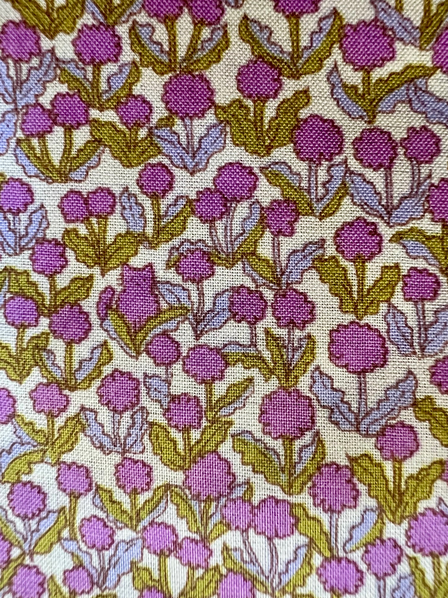 Purple Flowers & Mini Cats on White Lawn Fabric by Hokkoh (sold in 25cm increments)