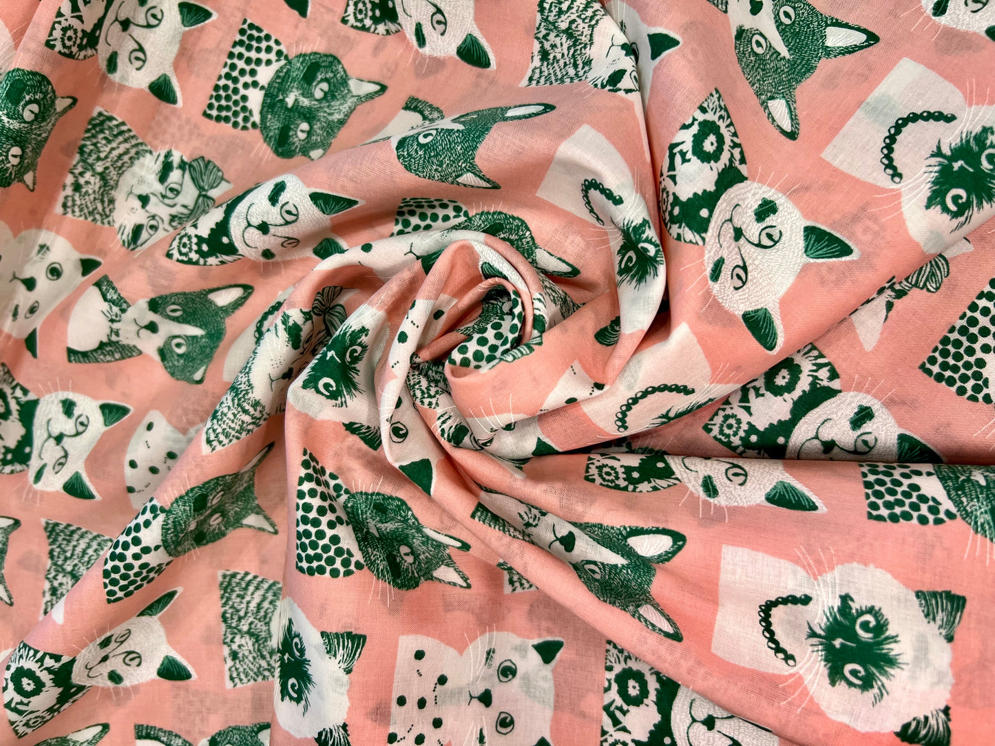 Cats in Pink Lawn Fabric by Hokkoh (sold in 25cm increments)