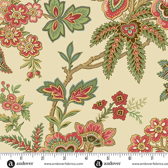 Jingle Bell Ornamental Garden Buttercream A10343L by Laundry Basket Quilts for Andover (sold in 25cm increments)