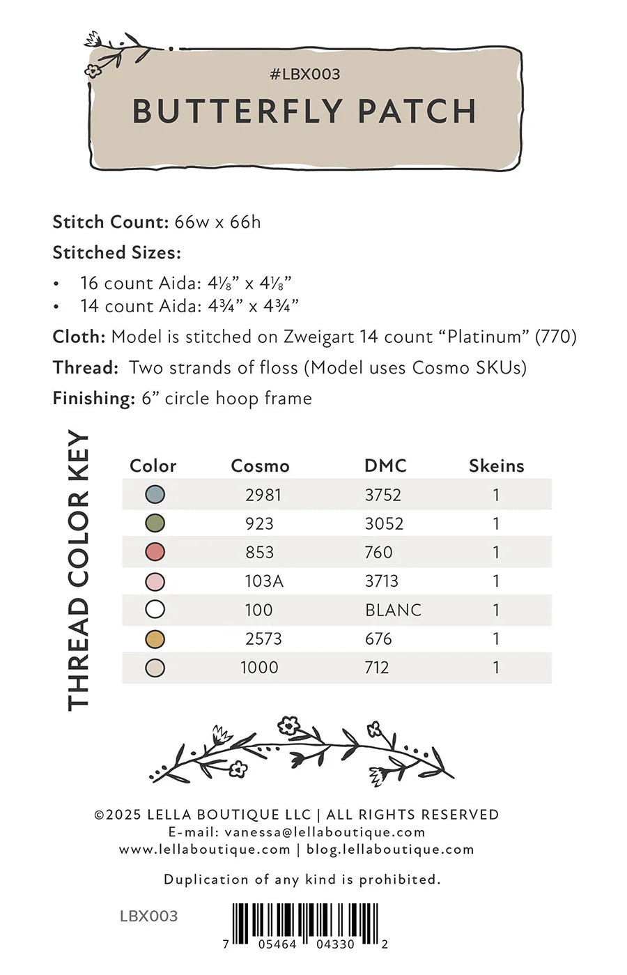 Butterfly Patch Cross Stitch Pattern by Vanessa Goertsen of Lella boutique