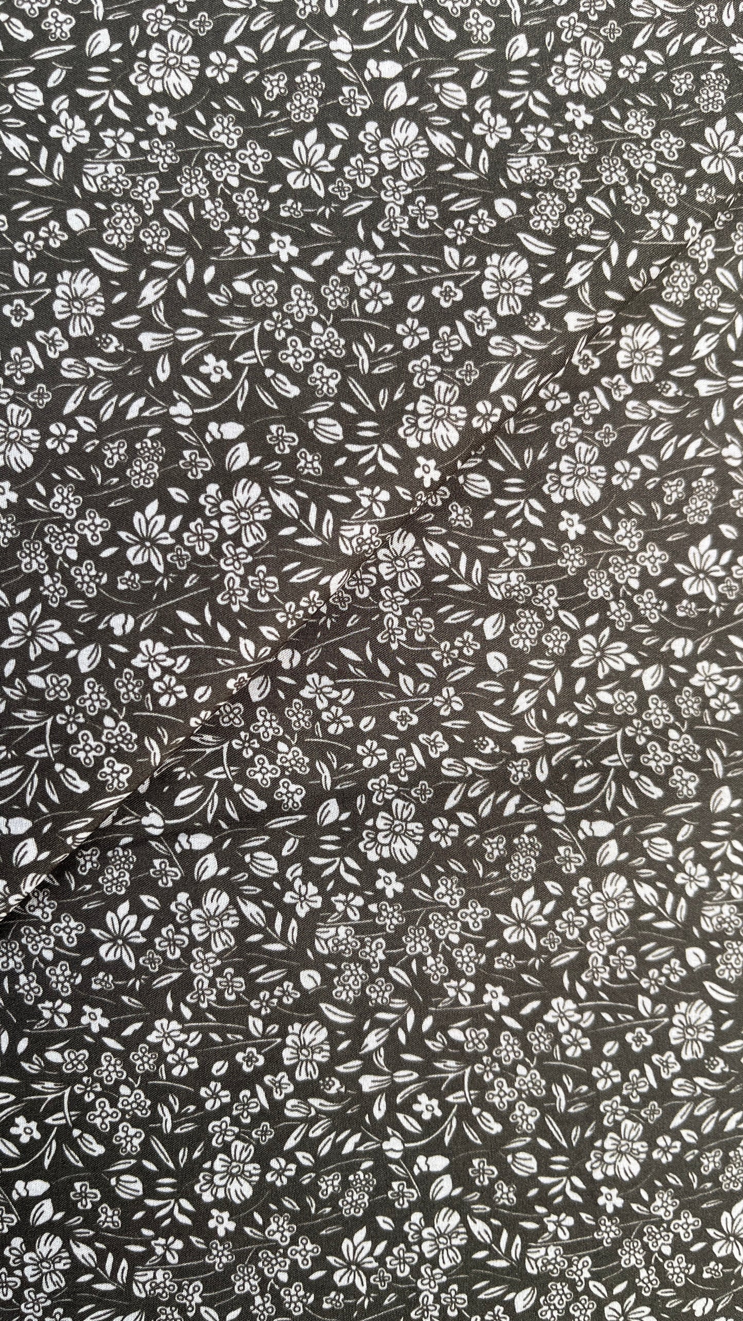 White Florals on Charcoal Voile PV137035 by La Ta Te (sold in 25cm increments)