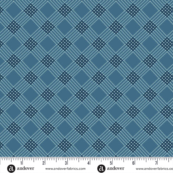 Special Delivery Tea Towel Deep Denim A10485B by Laundry Basket Quilts for Andover Fabrics (sold in 25cm increments)