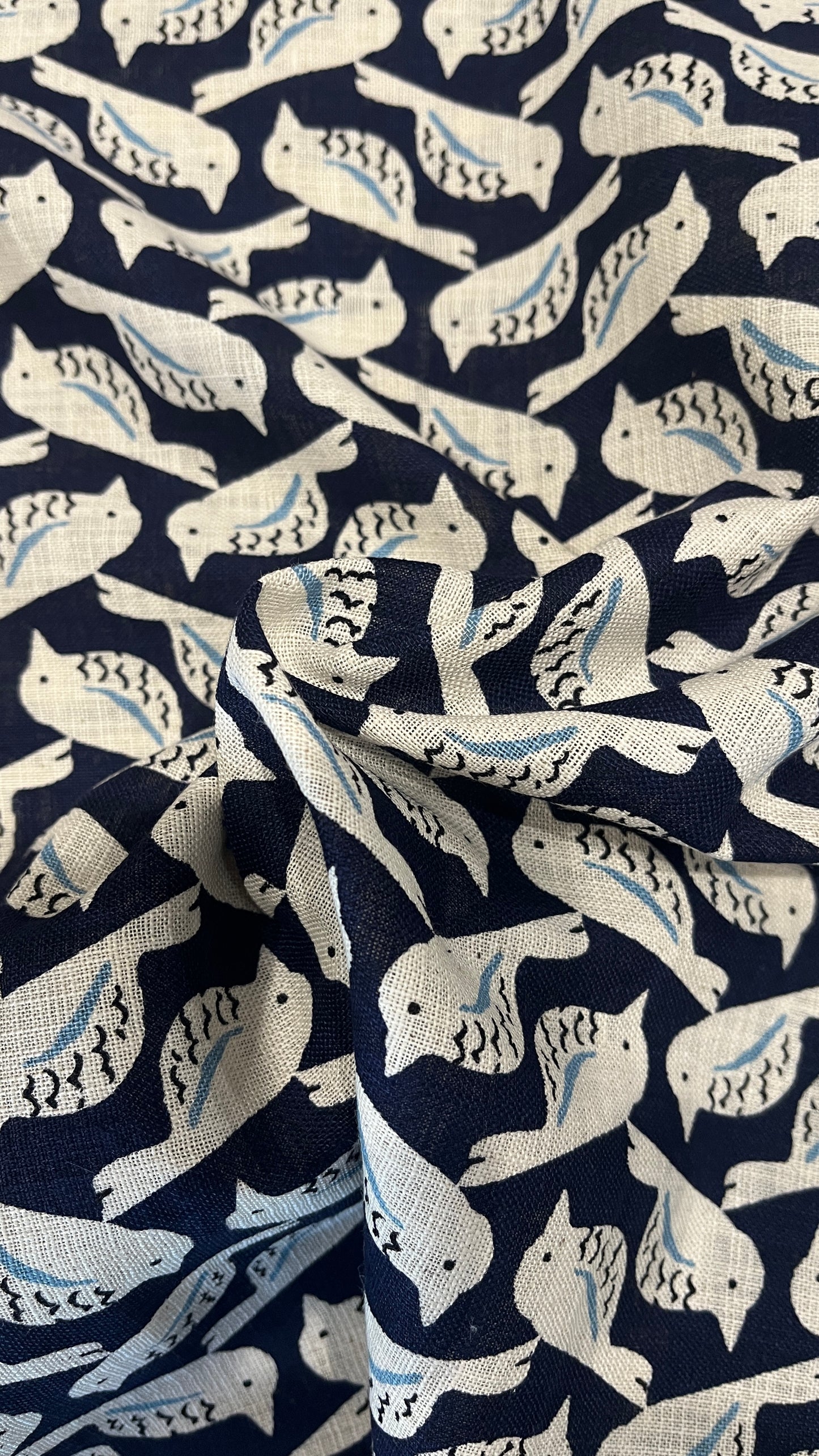 Linen Like Love Birds Navy Canvas by Sevenberry fabric (sold in 25cm increments)