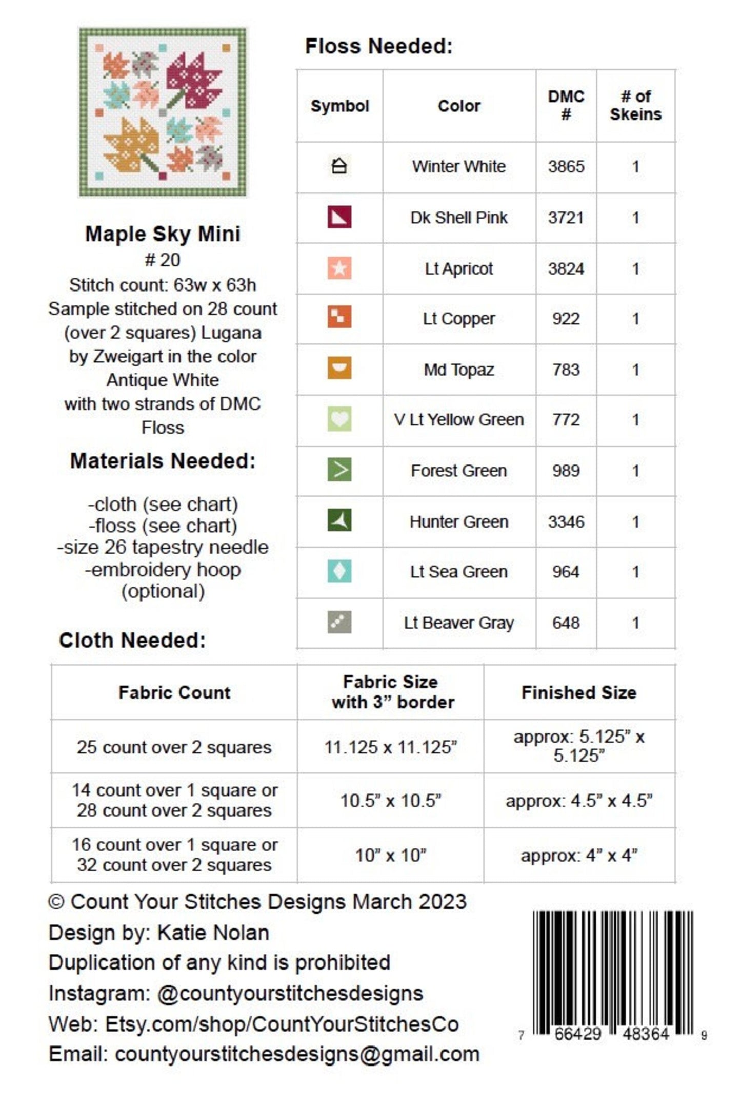 Maple Sky Mini Cross Stitch Pattern by Count Your Stitches Designs