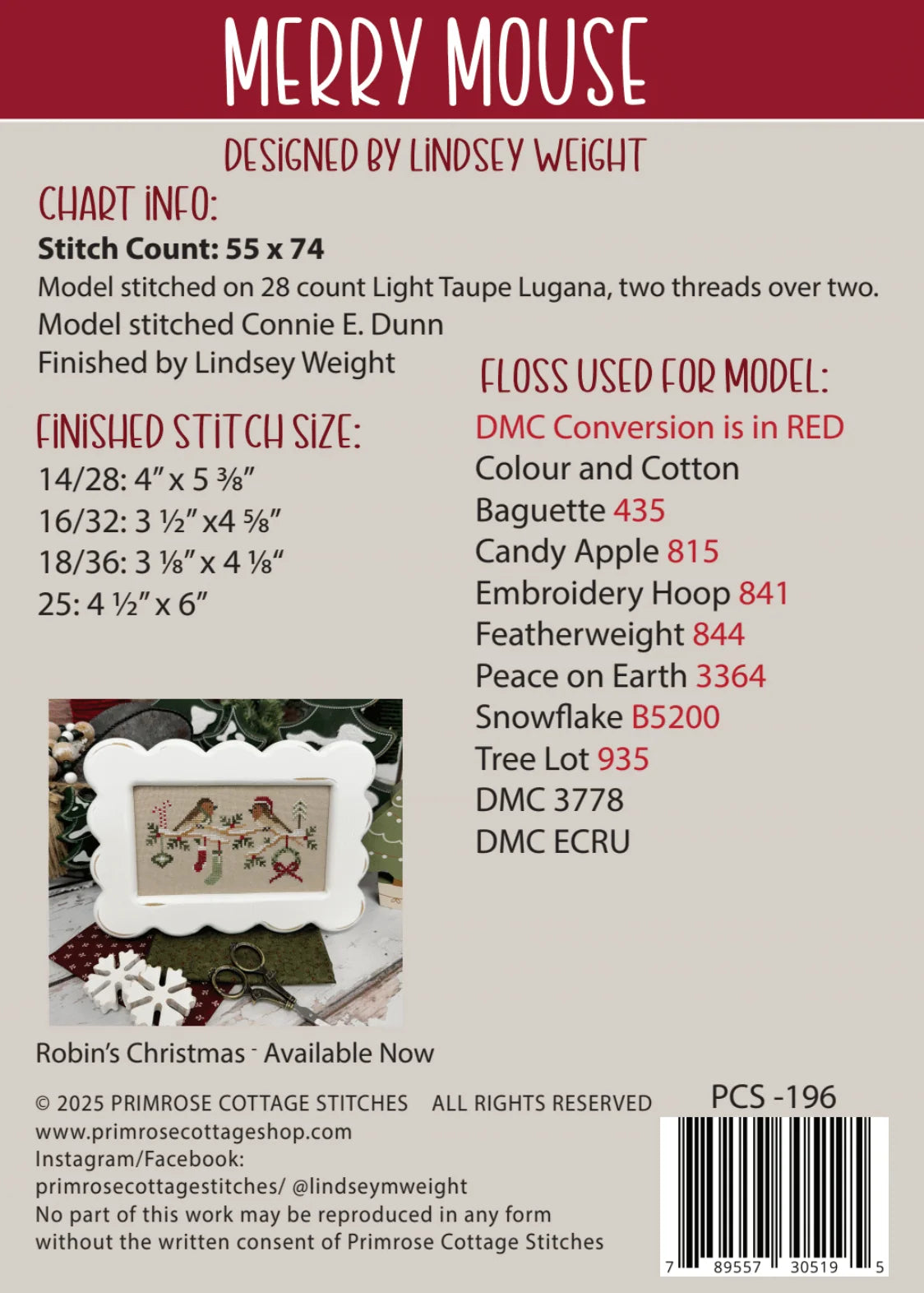 Merry Mouse Cross Stitch Pattern Primrose Cottage Stitches