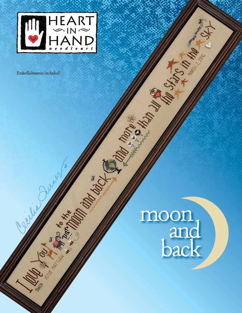 To the Moon and Back Cross Stitch Pattern Heart in Hand