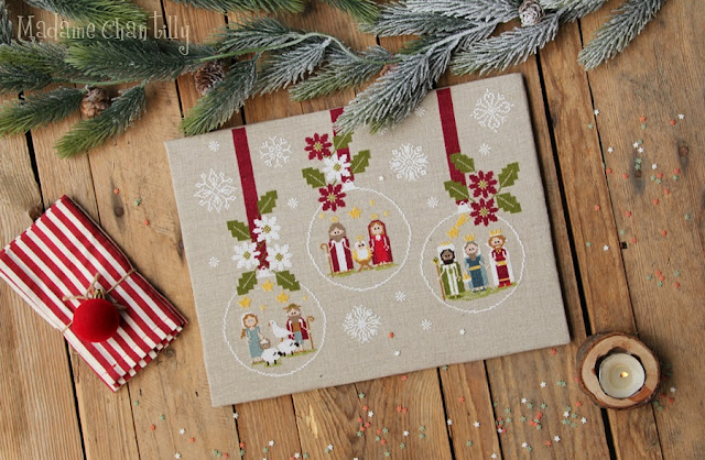 Nativity Christmas Balls Cross Stitch Pattern by Madame Chantilly