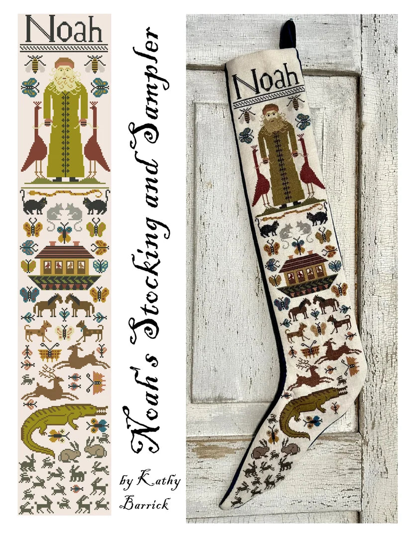 Noah Stocking and Sampler Cross Stitch Pattern by Kathy Barrick