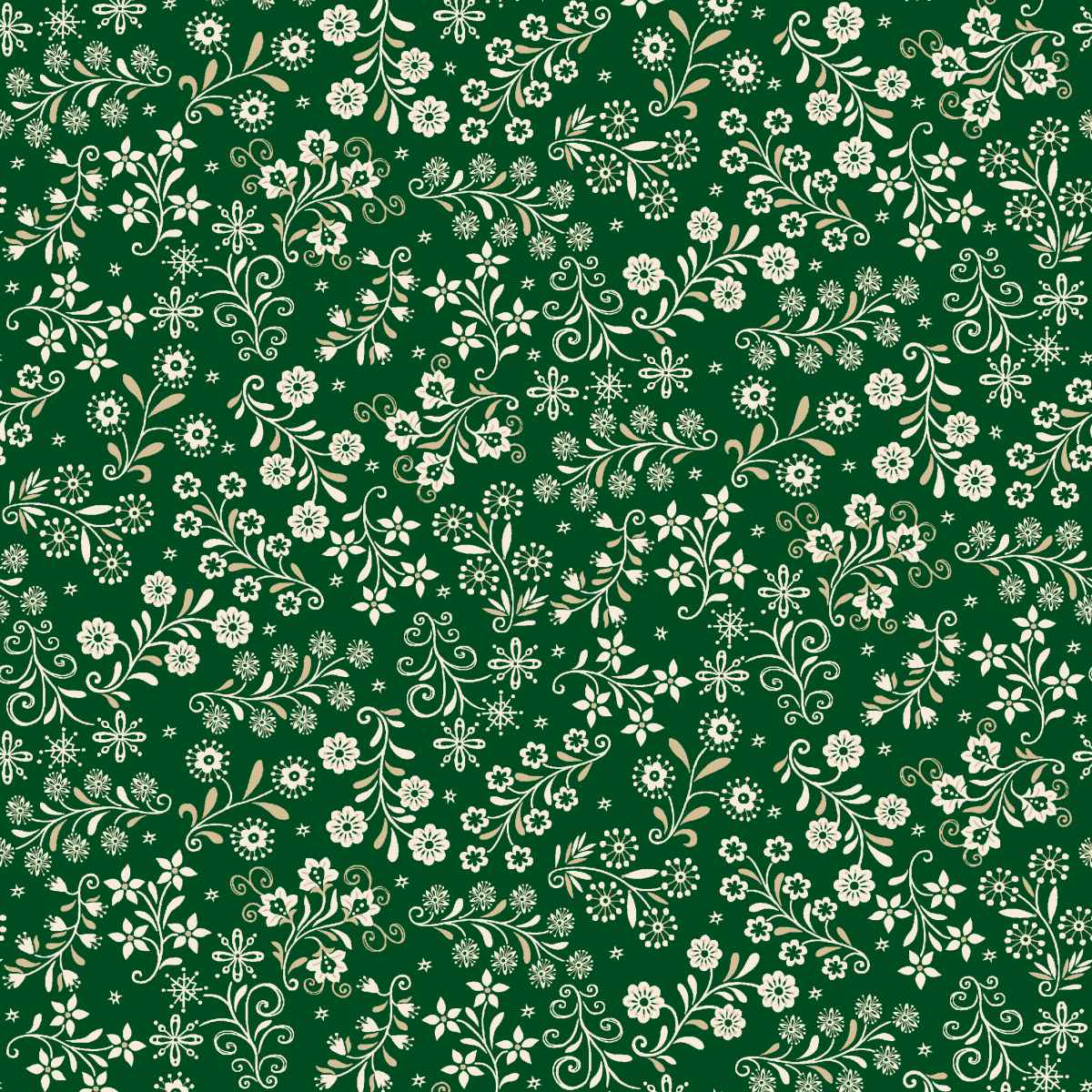 Nordic Holiday Village 3610-66 Floral Vines Green Cream by Mary Jane Carey for Henry Glass Fabrics (sold in 25cm increments)