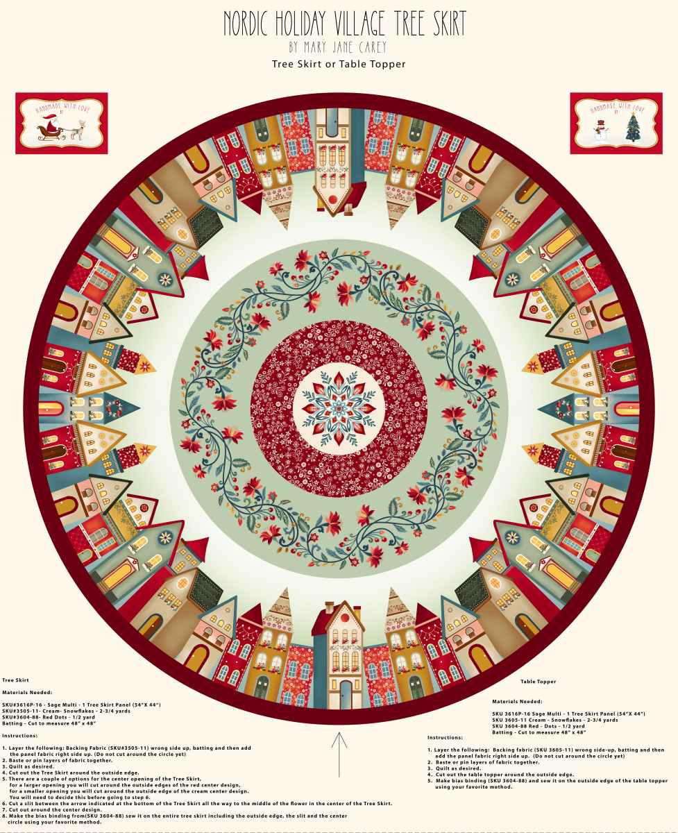Nordic Holiday Village 3616P-16 Tree Skirt Panel by Mary Jane Carey for Henry Glass Fabrics