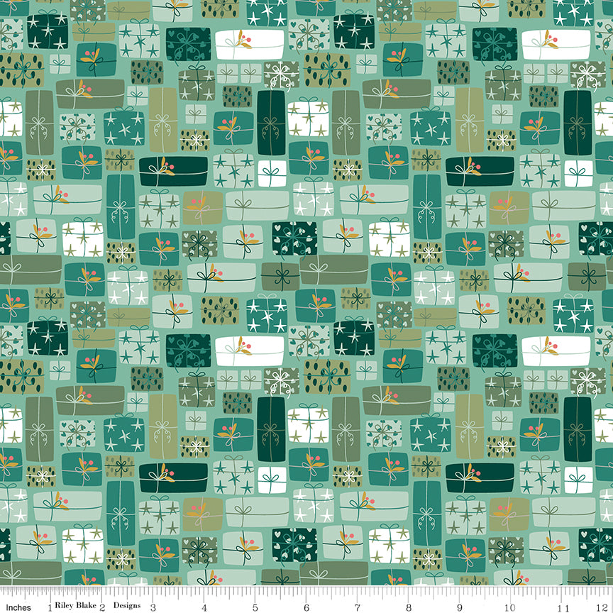 Nutcracker Tradition Gifts of Giving C17675-Spearmint by Jennifer Long for Riley Blake Fabrics (sold in 25cm increments)