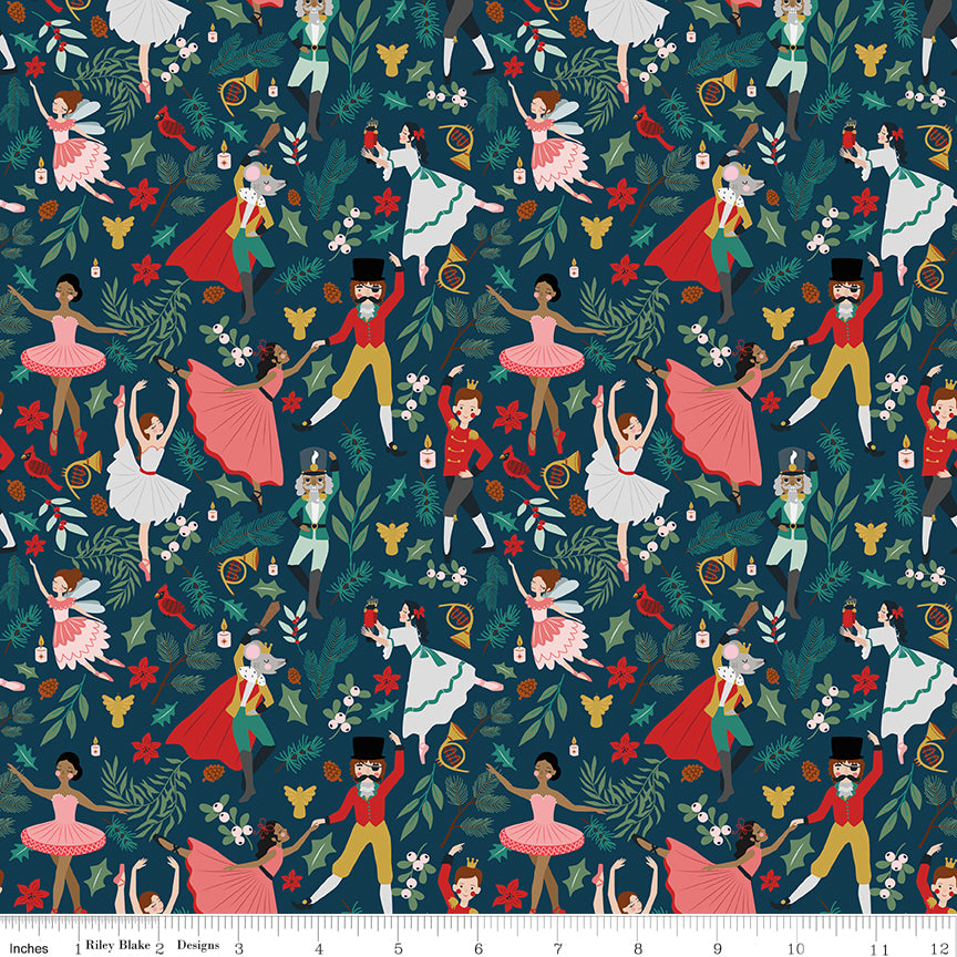 Nutcracker Tradition Storybook C17671-Midnight by Jennifer Long for Riley Blake Fabrics (sold in 25cm increments)