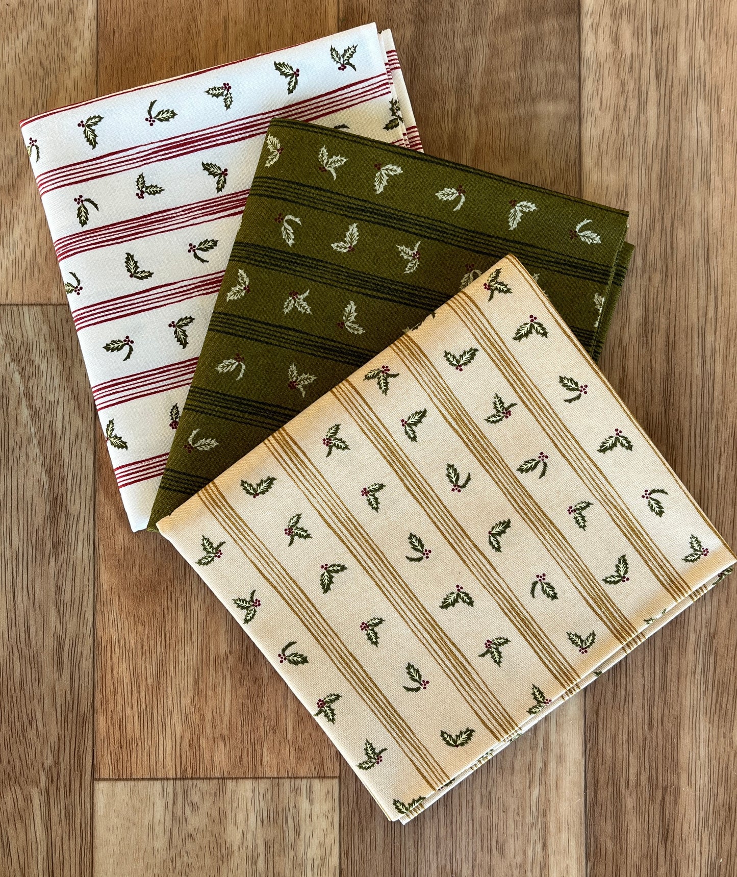 Old World Yuletide Holly Stripe Fat Quarter Bundle by Fancy That Design House for Moda Fabrics