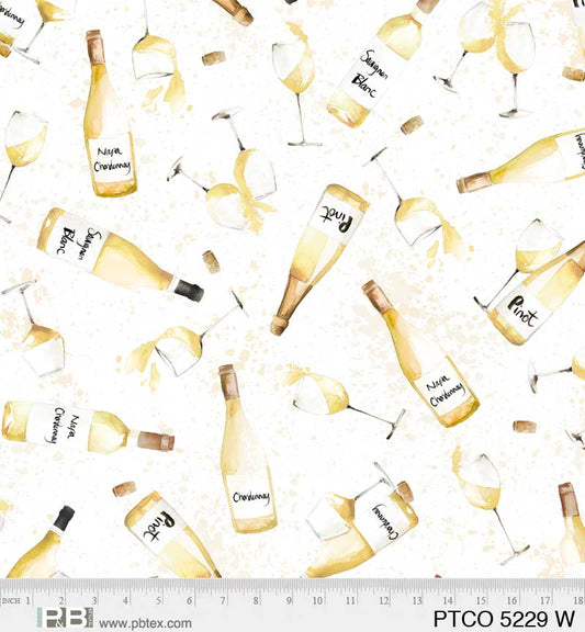 Pop the Cork White Bottles PB5229W by Mercedes Lopez Charro for PB Textiles (sold in 25cm increments)