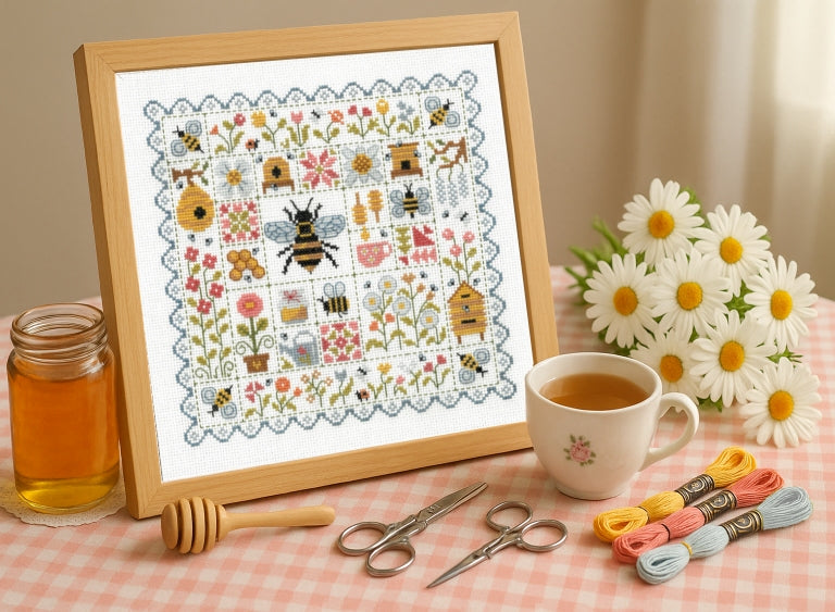 Patchwork aux Abeilles (Bees) Cross Stitch pattern by Jardin Prive