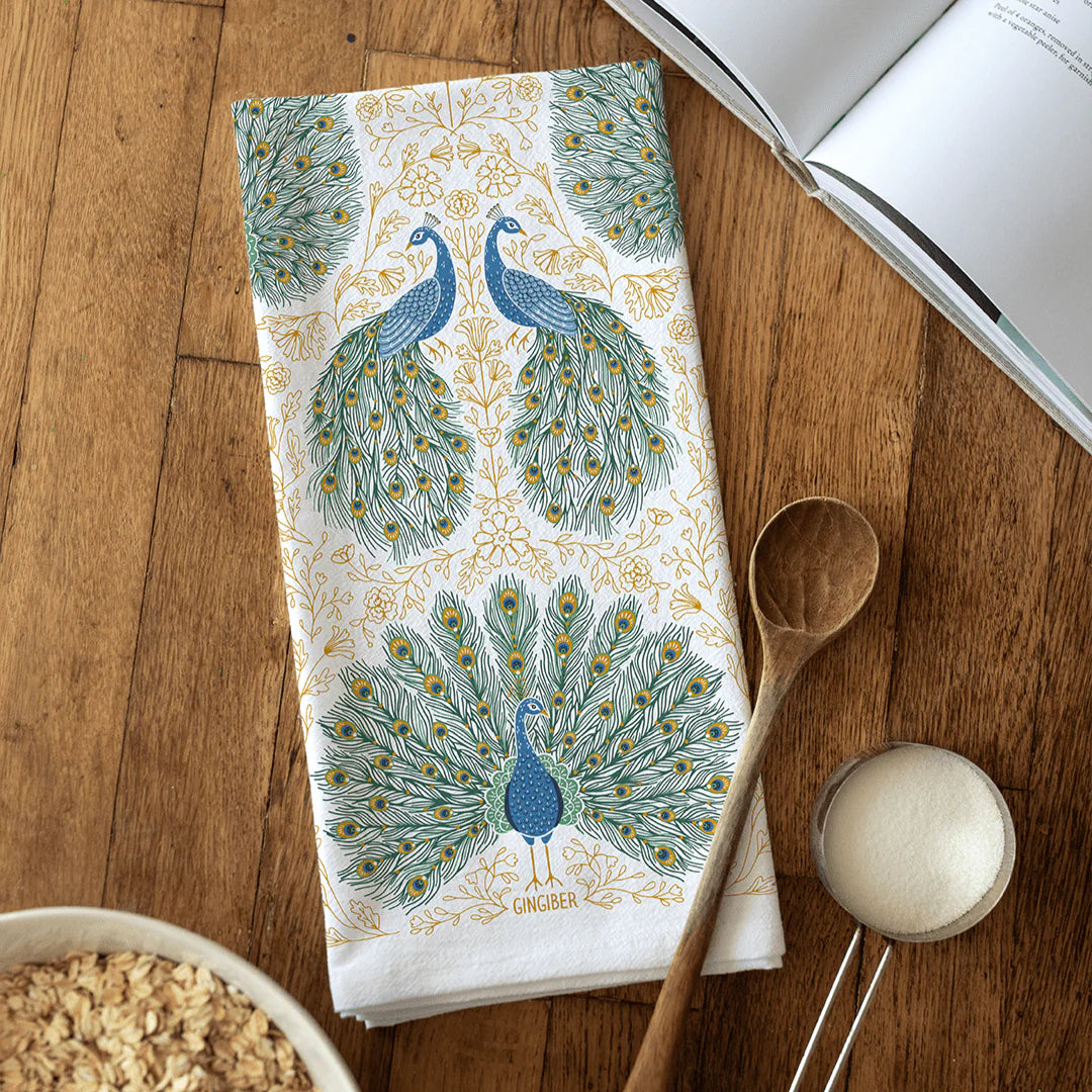 Peacock Tea Towel by Gingiber