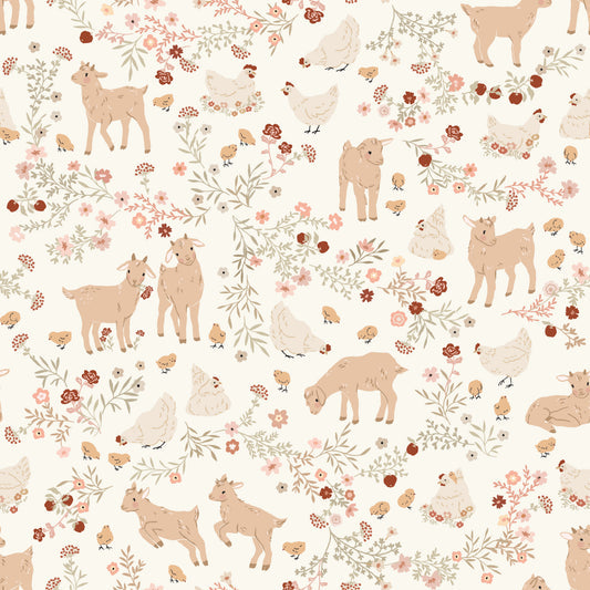 Primrose & Parsley Barnyard Babies White PR26843 by Michal Marko for Poppie Cotton (sold in 25cm increments)
