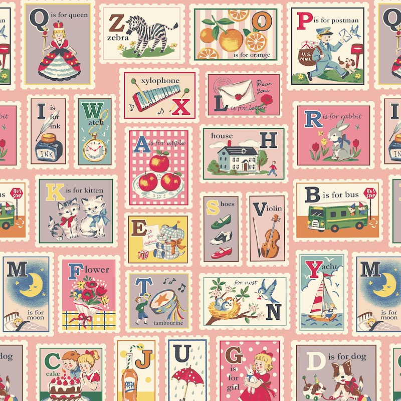 Hello Stamps Pink 011B by Cosmo Textiles (sold in 25cm increments)