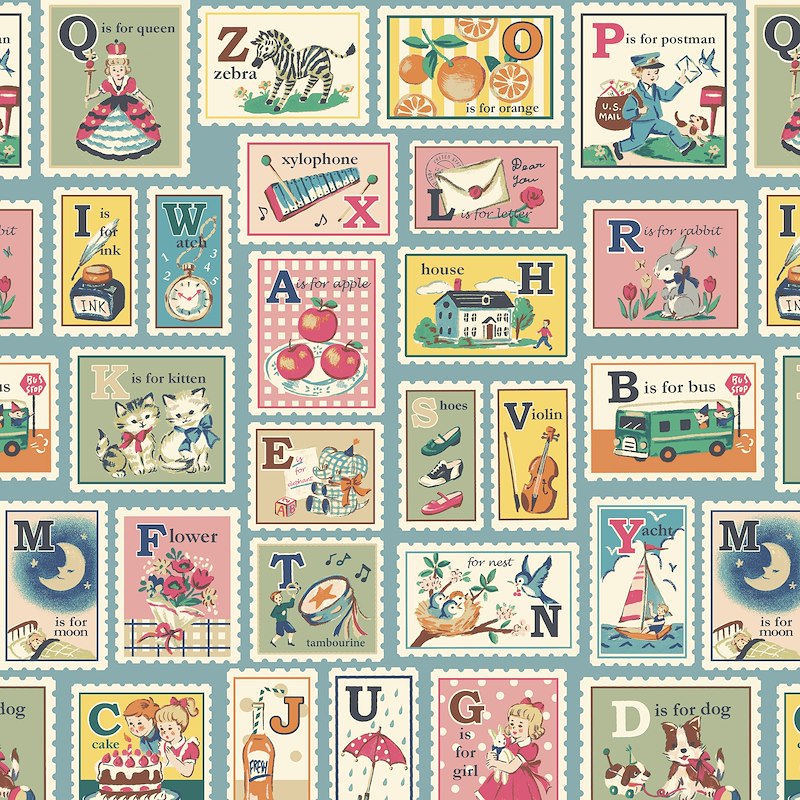 Hello Stamps Blue 011C by Cosmo Textiles (sold in 25cm increments)