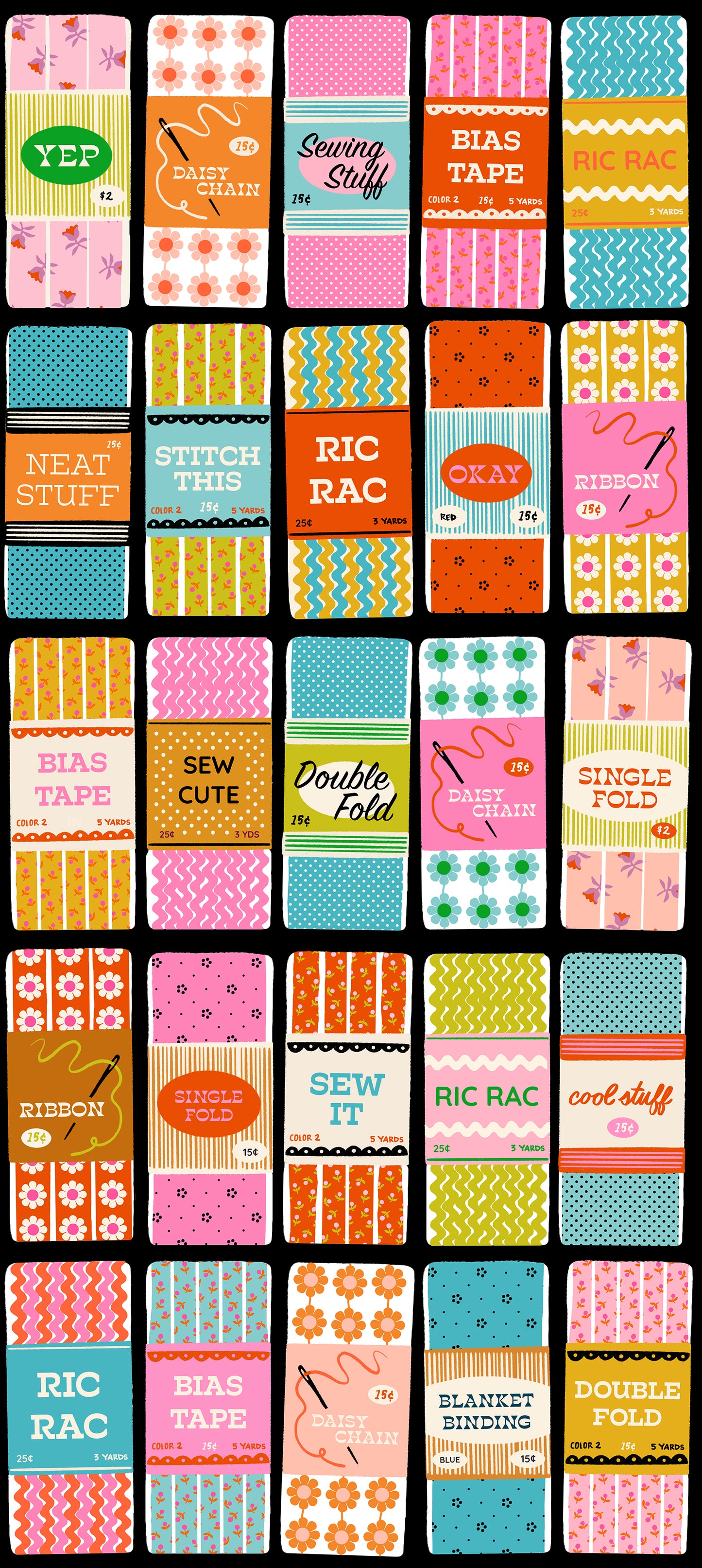 1800 Notion Sew Cute Black RS520712 a Collaborative Collection by Ruby Star Society (sold in 25cm increments)