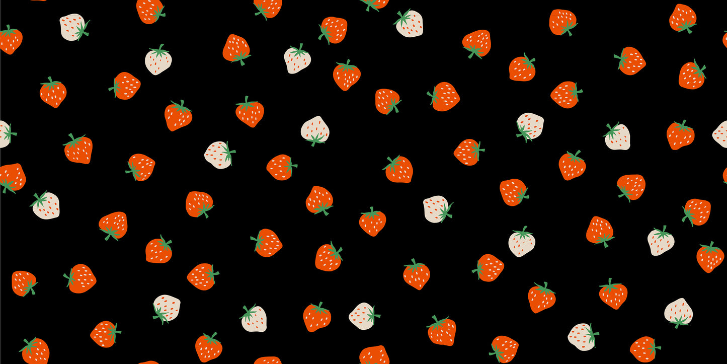Strawberry Toss Black S308522 by Kimberly Kight of Ruby Star Society (sold in 25cm increments)