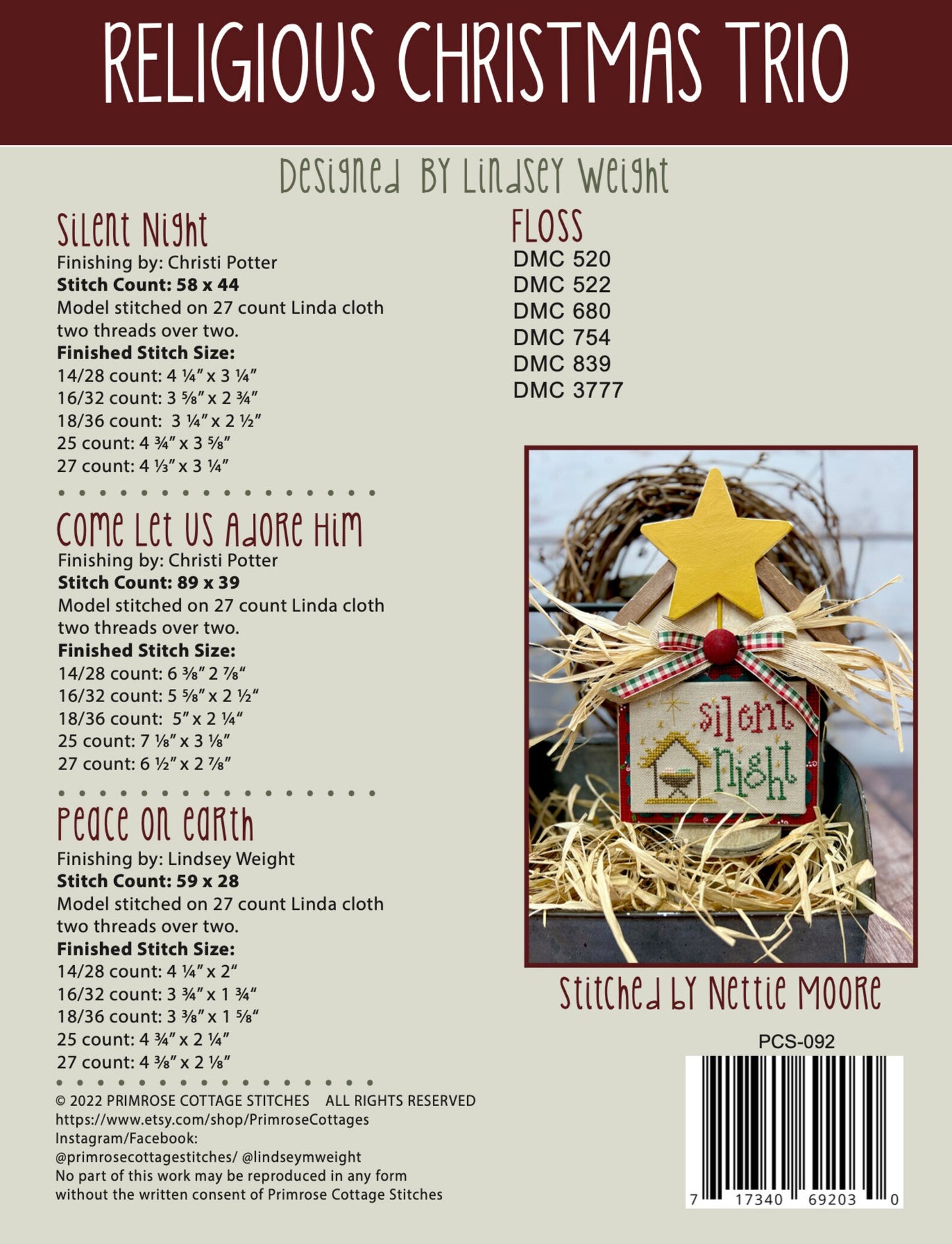 Religious Christmas Trio Cross Stitch Pattern Primrose Cottage Stitches