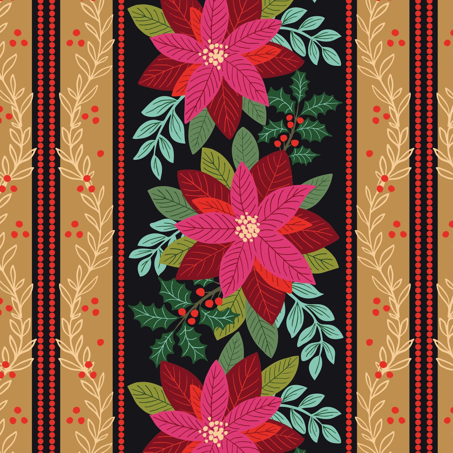 All is Bright Black and Gold Table Runner SH24 by Stuart Hillard for Lewis & Irene Fabrics (sold in 25cm increments)