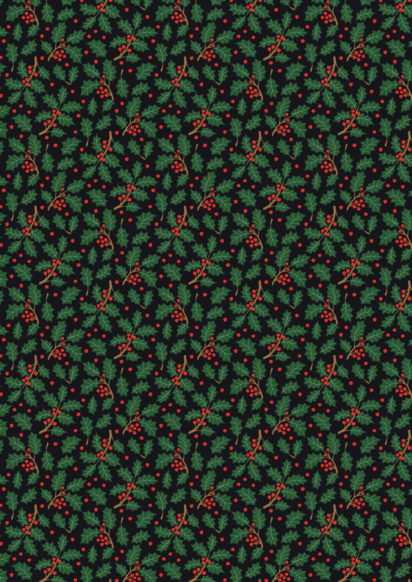 All is Bright Holly on Black SH26C by Stuart Hillard for Lewis & Irene Fabrics (sold in 25cm increments)