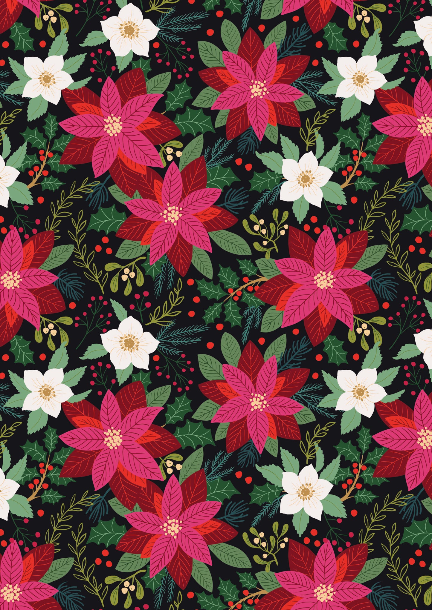 All is Bright Poinsettia on Black SH30C by Stuart Hillard for Lewis & Irene Fabrics (sold in 25cm increments)