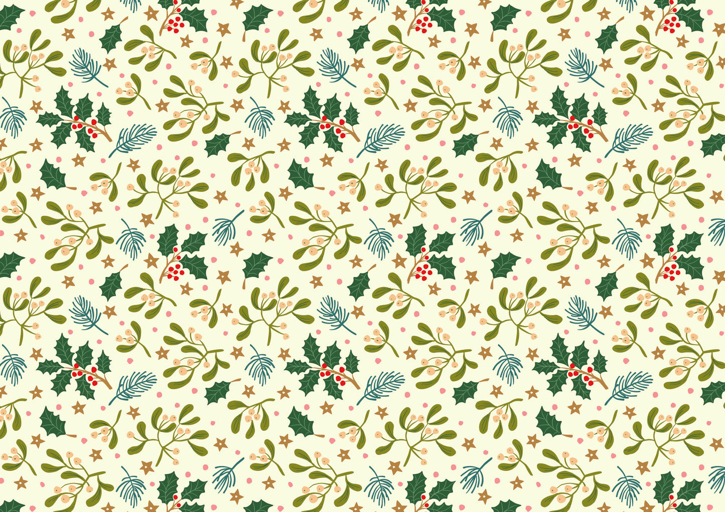 All is Bright Mistletoe on Cream SH31A by Stuart Hillard for Lewis & Irene Fabrics (sold in 25cm increments)