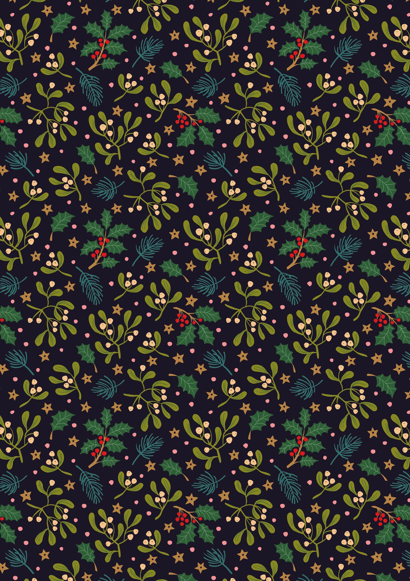 All is Bright Mistletoe on Black SH31B by Stuart Hillard for Lewis & Irene Fabrics (sold in 25cm increments)